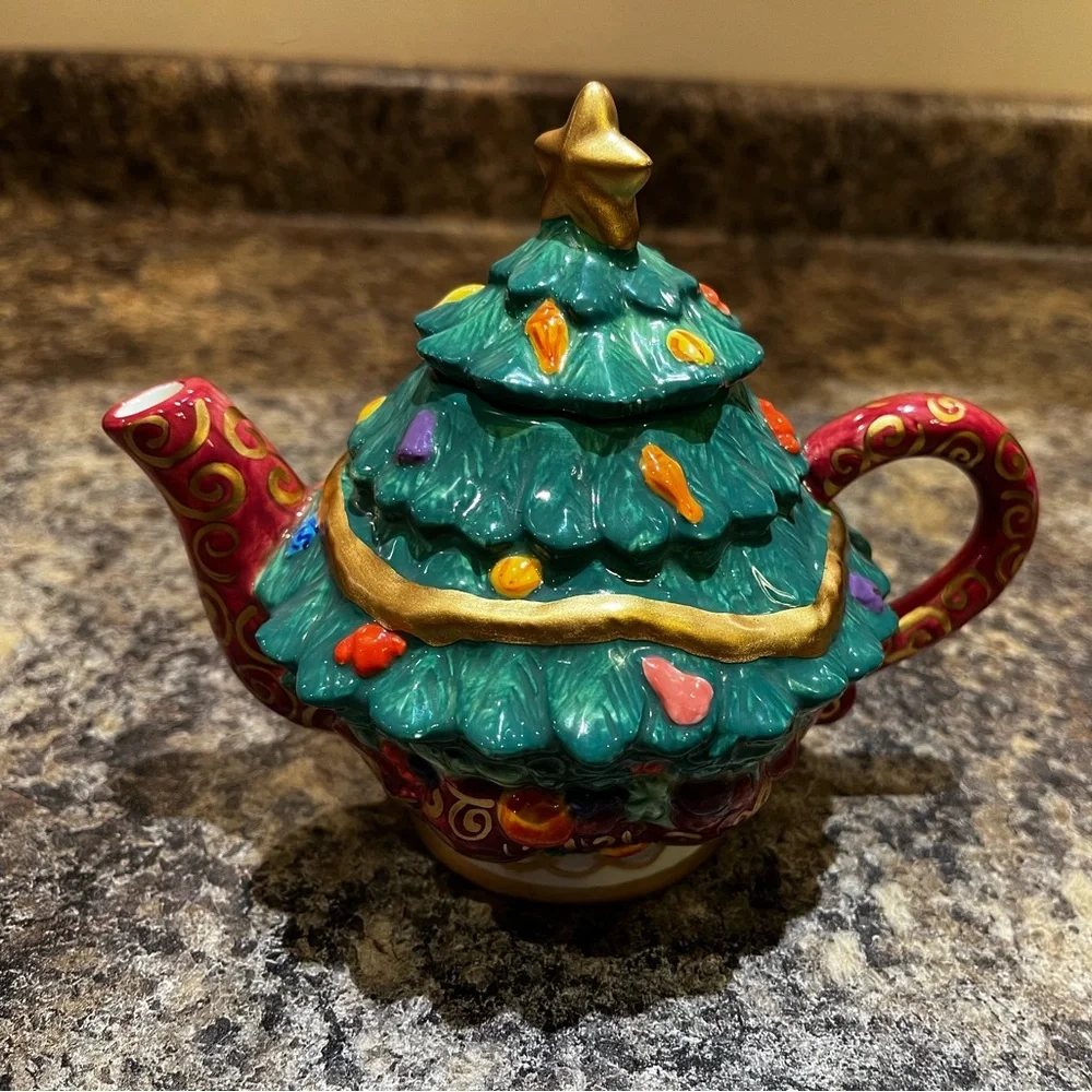Bella Casa by Ganz Christmas Tree Tea Set Vintage Holidays Colorful Decoration - Picture 3 of 15